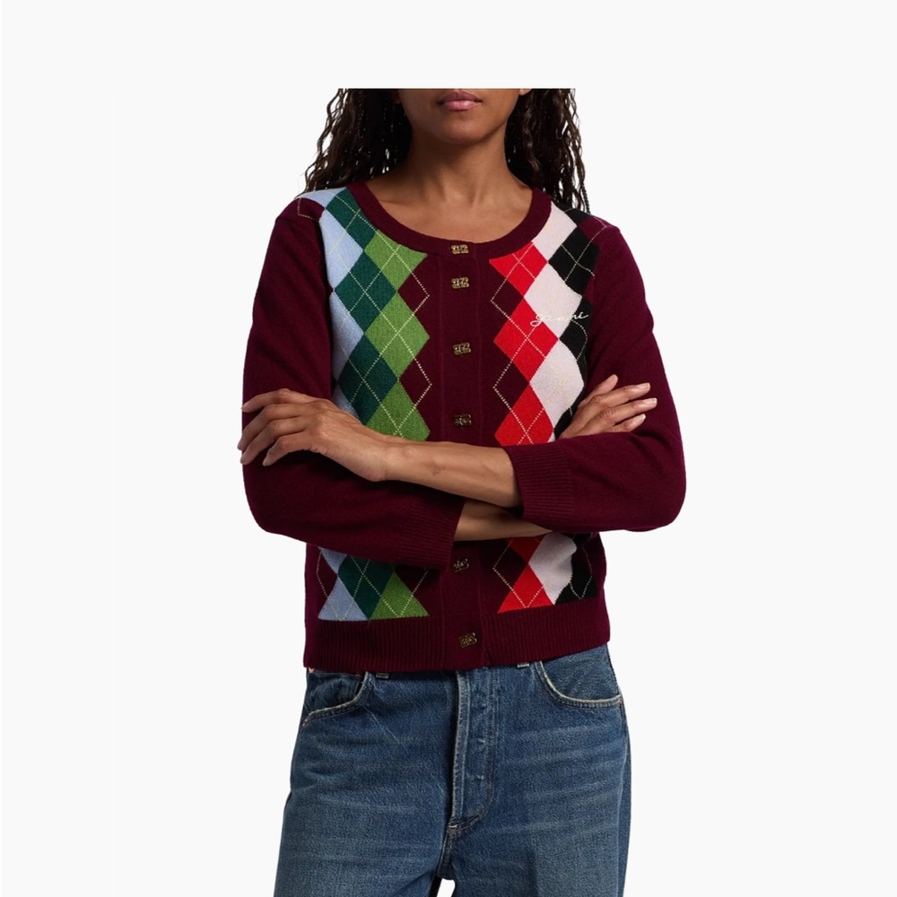 GANNI Argyle Wool-Cashmere Cardigan - Picture 4 of 10